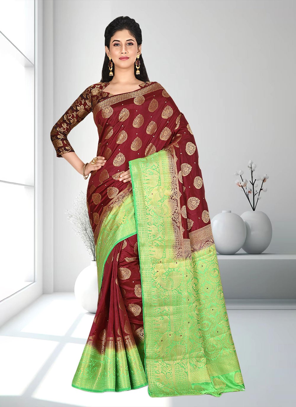 Classic Hand Embroidery Brasso Saree - S4738
