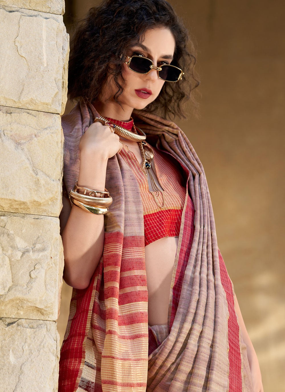 Designer Zari Beige Katan Silk S12914