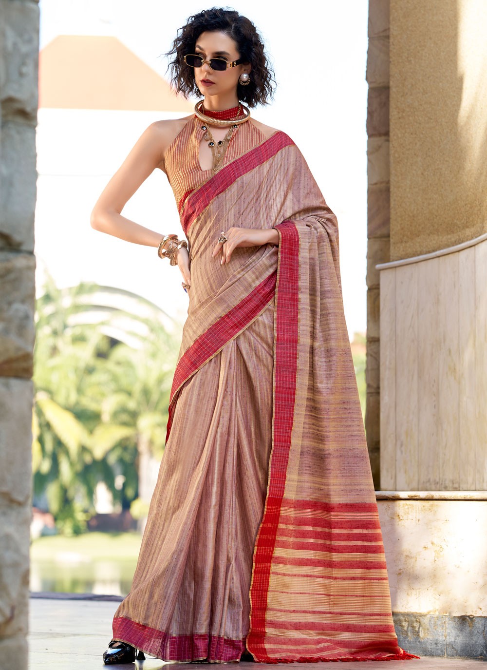 Designer Zari Beige Katan Silk S12914