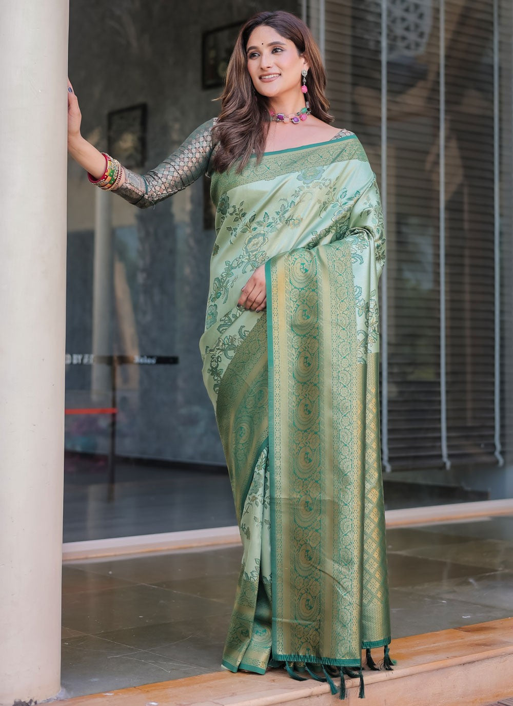 Trendy Saree Woven Sea Green Malbari Silk S12349