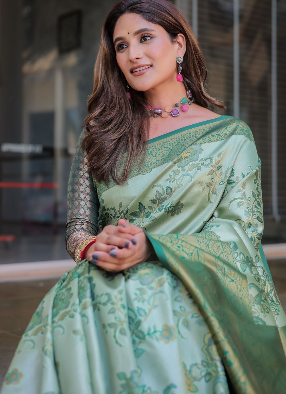 Trendy Saree Woven Sea Green Malbari Silk S12349