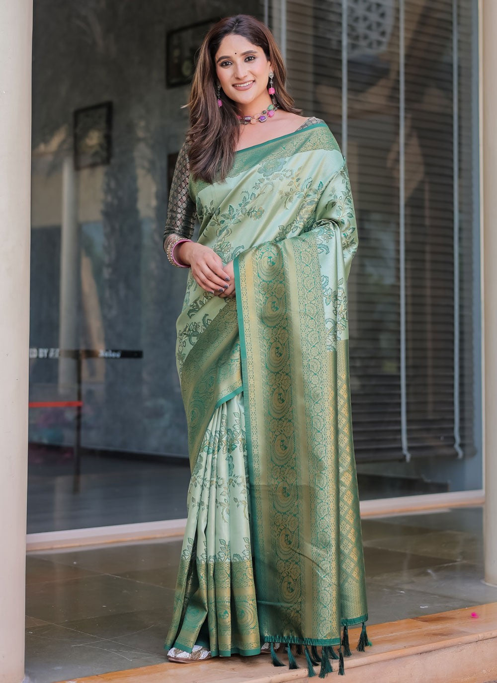 Trendy Saree Woven Sea Green Malbari Silk S12349
