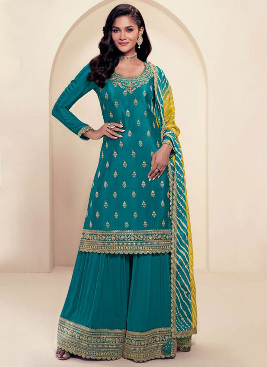 Salwar Suit Embroidered Morpeach Chinon T5829
