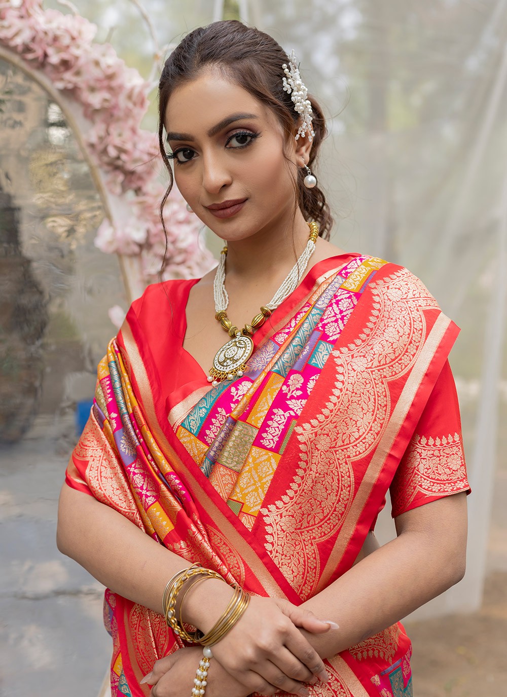 Zari Banarasi Silk Multi Colour Saree S14785