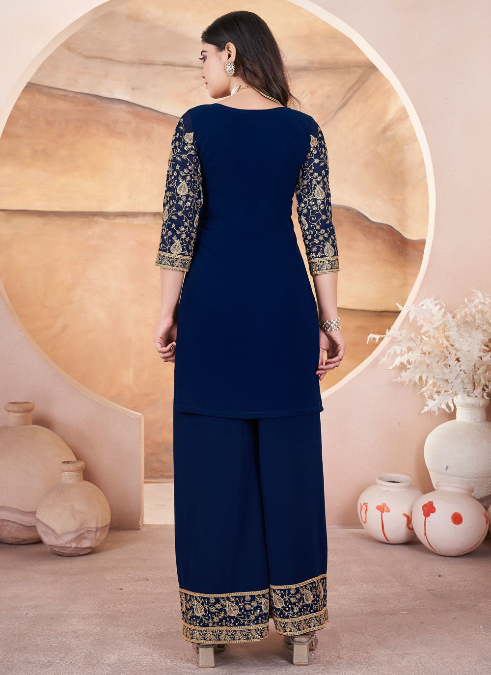 Salwar Suit Embroidered Navy Blue Georgette T5627