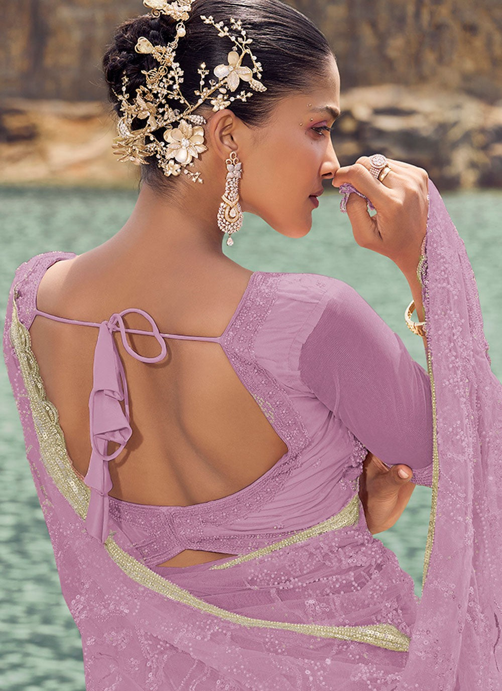 Classic Beads Net Saree - S8180