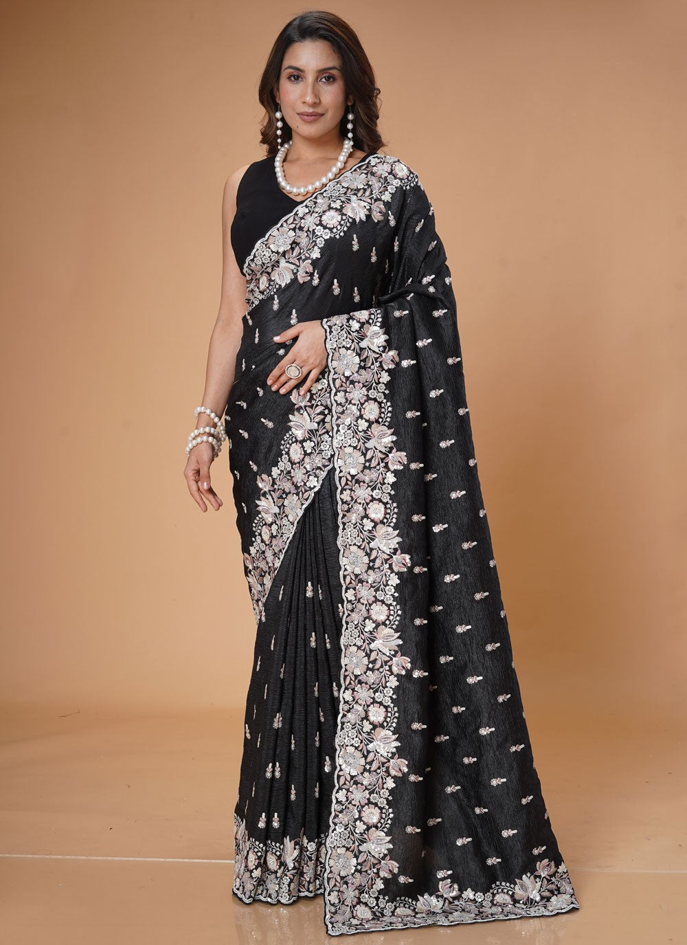 Cut Work Organza Black Designer Saree S15487