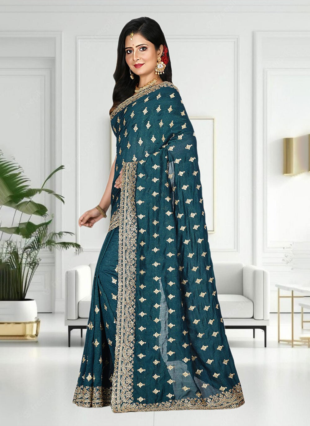 Classic Hand Embroidery Brasso Saree - S4738