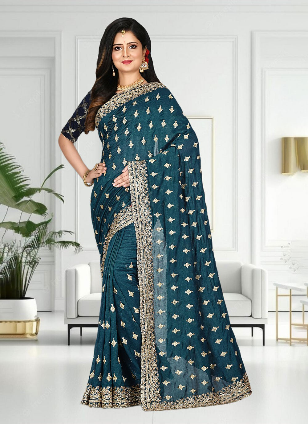 Classic Hand Embroidery Brasso Saree - S4738