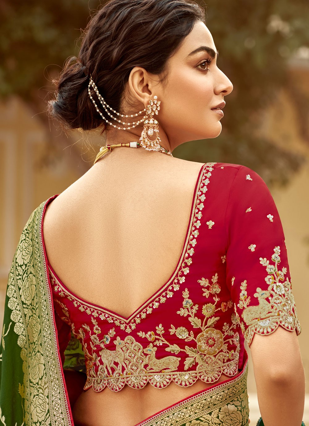 Weaving Zari Pure Dola Green Saree S14217