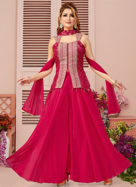 Palazzo Suit Embroidered, Zari Hot Pink T8072