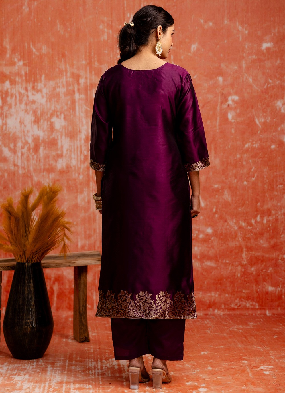 Pant Style Suit Jacquard Work, Zari Purple T7291
