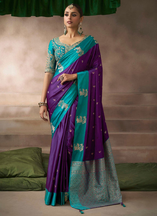 Purple Satin Silk Traditional Saree Weaving Zari, Zari S19206