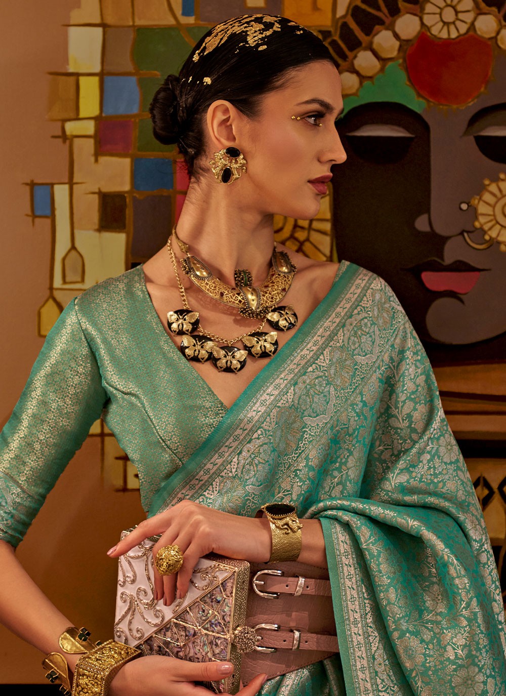 Designer Multi Work Naylon Saree - S3011