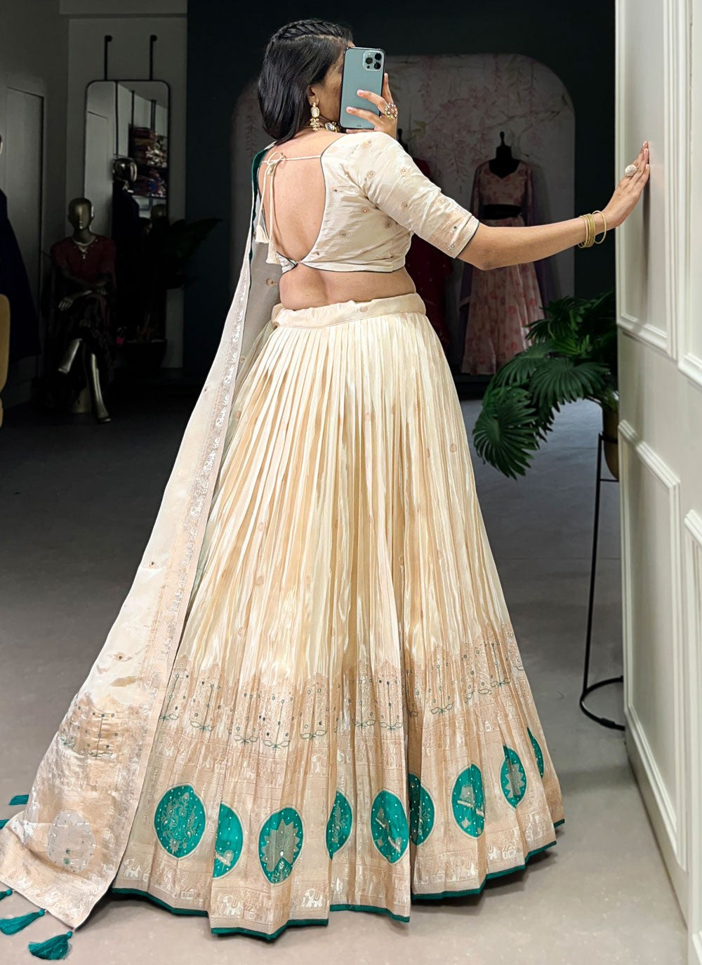 Beads Shimmer Cream A - Line Lehenga  L3767
