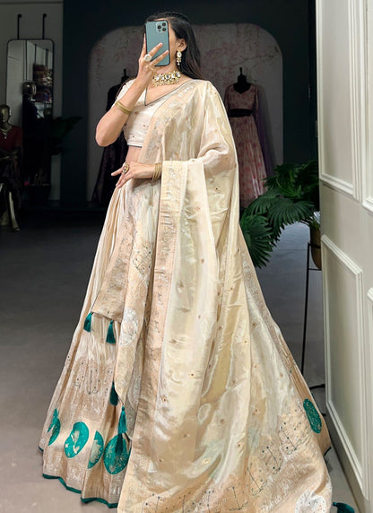 Beads Shimmer Cream A - Line Lehenga  L3767