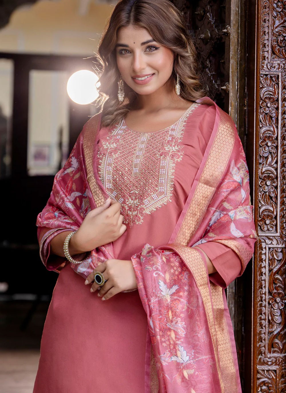 Salwar Suit Embroidered, Sequins, Zari Pink T6929
