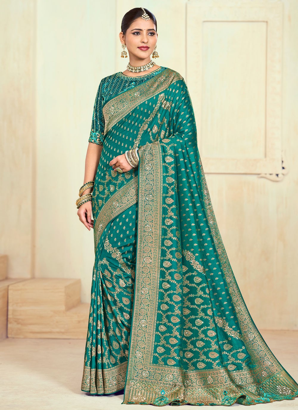 Trendy Saree Paisley Printed Blue, Turquoise Silk S12657