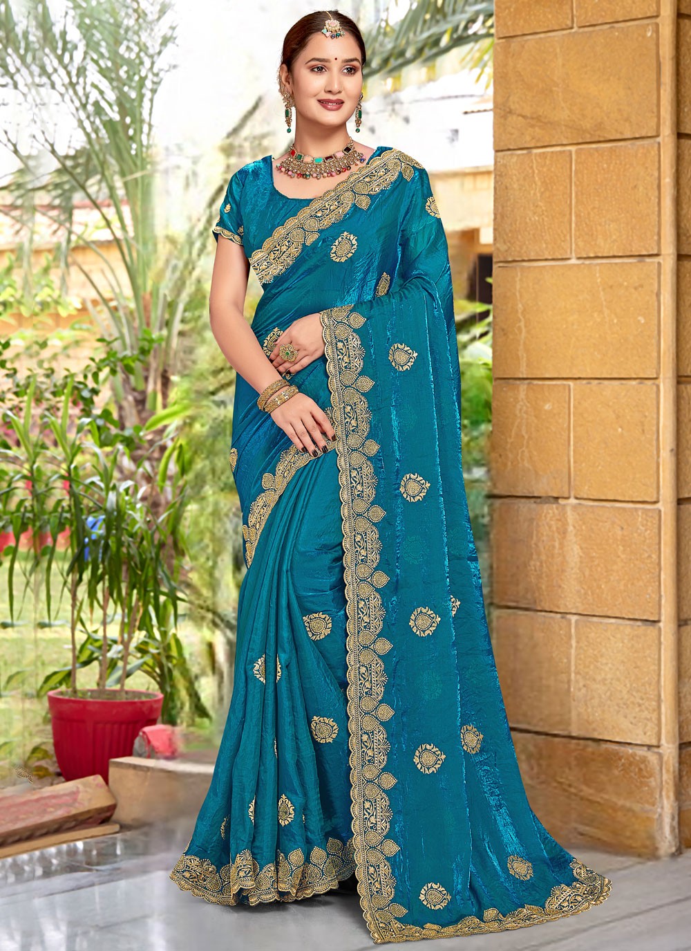 Embroidered Silk Blue Saree S14671