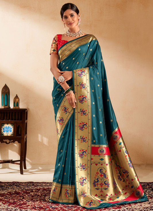 Woven Silk Morpeach Saree S14500