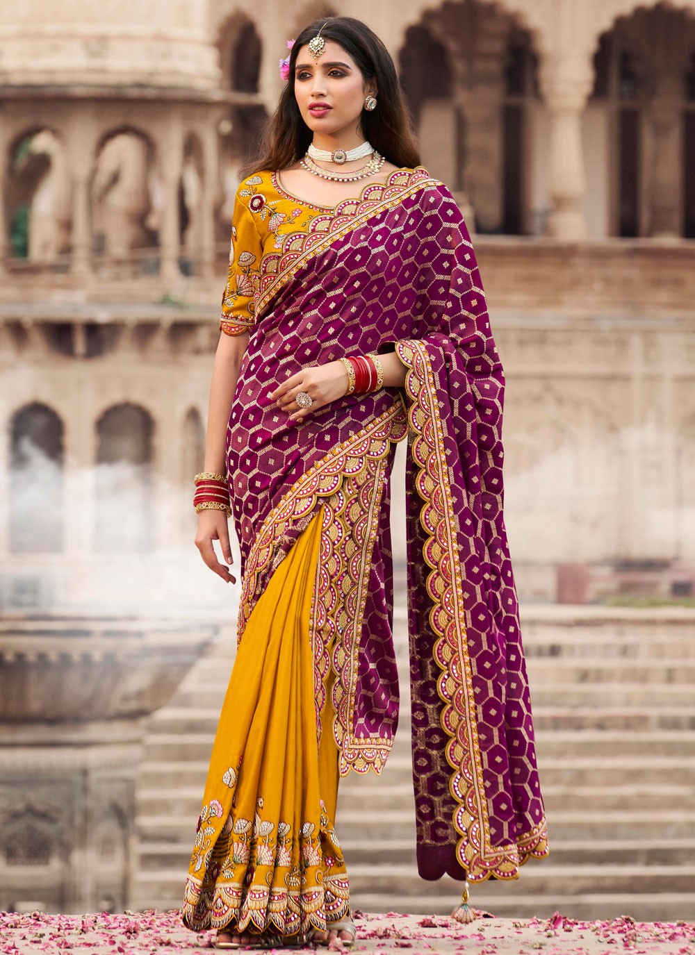 Cut Work Silk Mustard Contemporary Saree S15312
