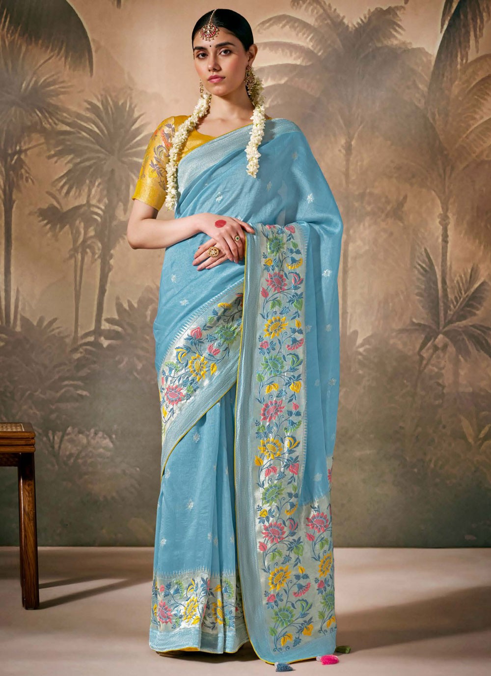 Classic Floral Printed Silk Saree - S8354