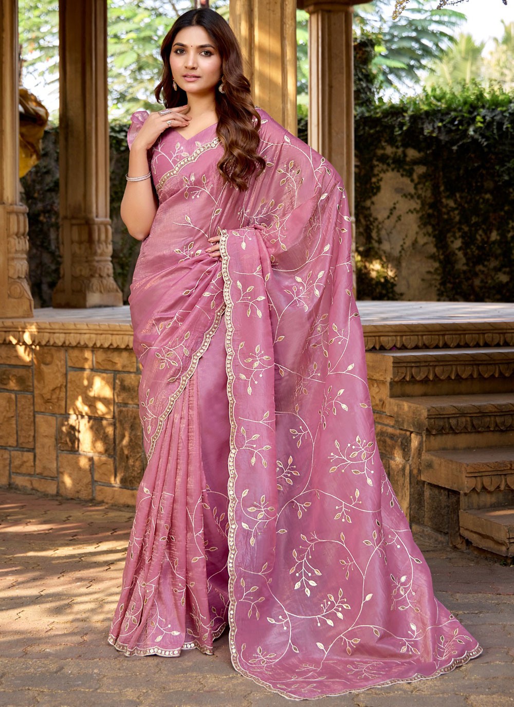 Contemporary Embroidered Magenta, Pink Silk Saree S13418