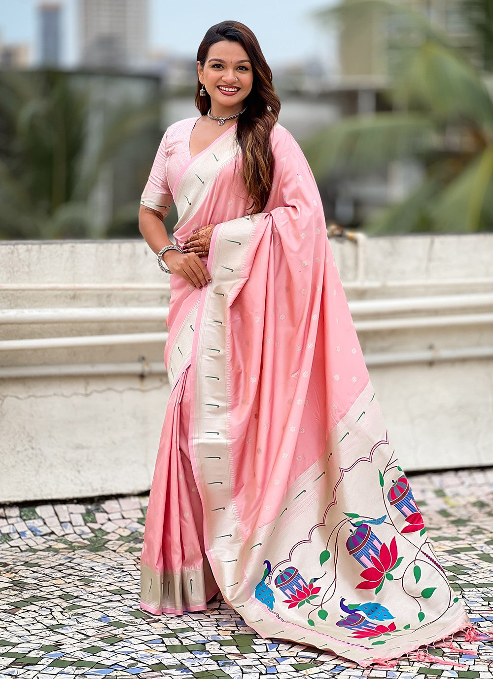 Pink Silk Trendy Saree Woven, Zari S19442