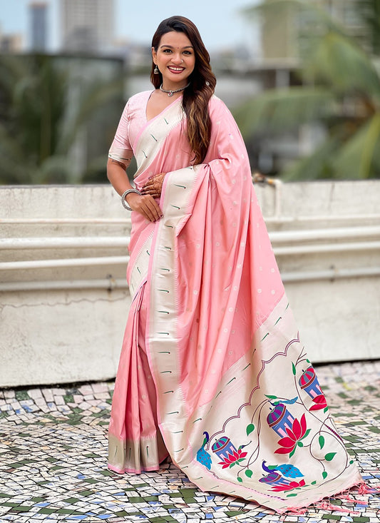 Pink Silk Trendy Saree Woven, Zari S19442