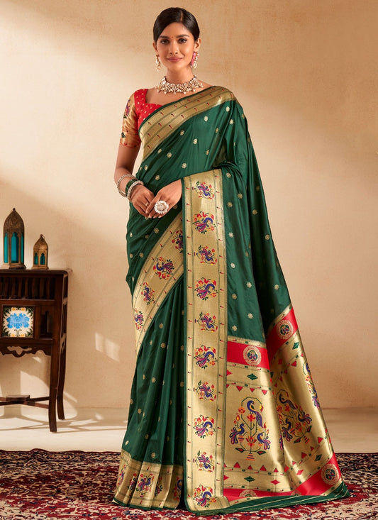 Woven Silk Green Saree S14498