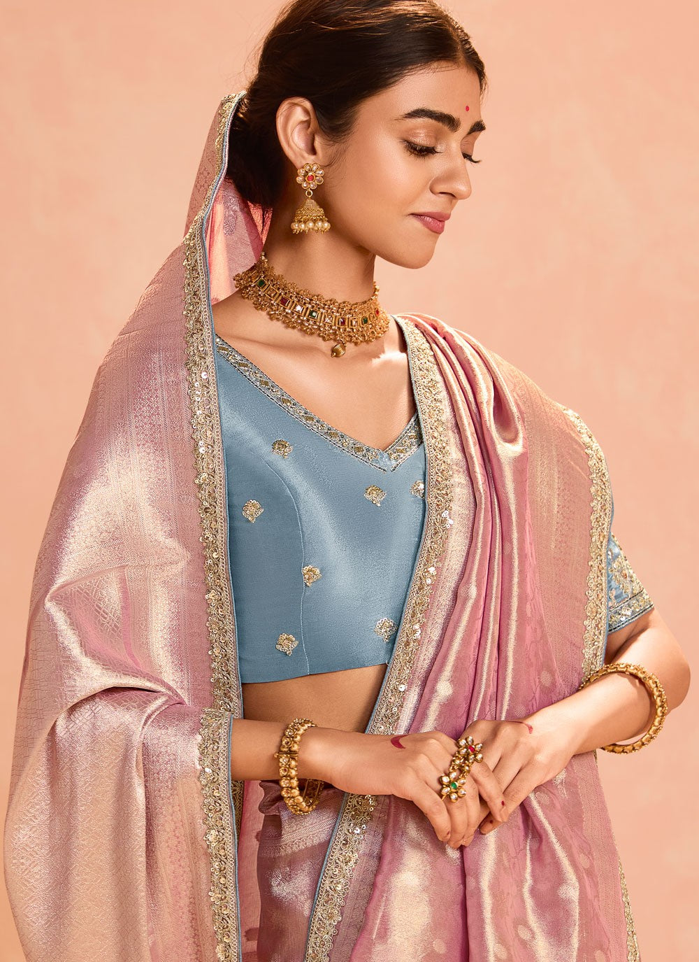 Classic Saree Embroidered Pink Silk S12848