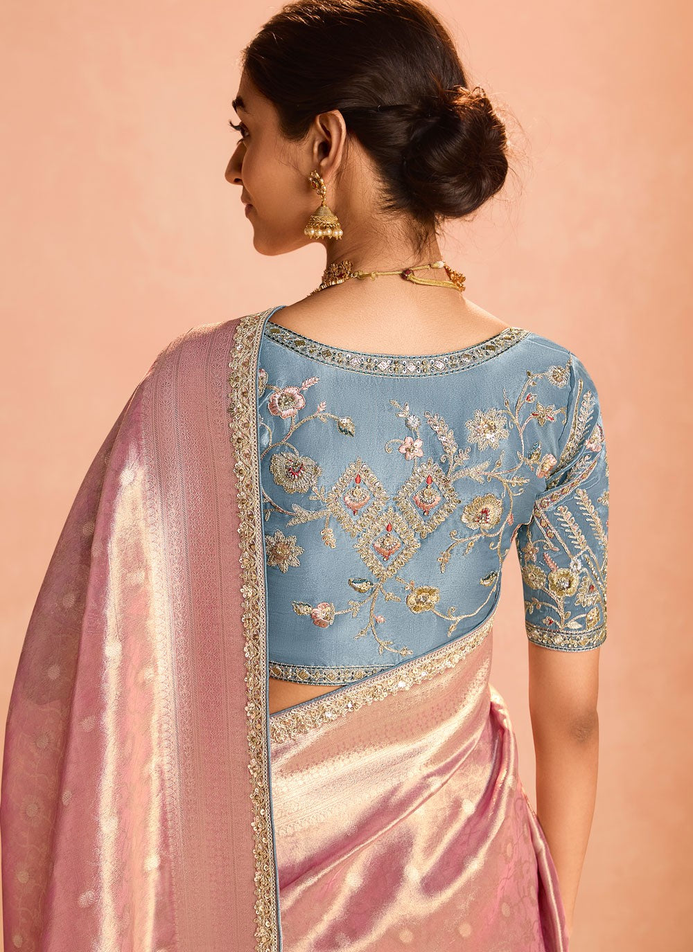 Classic Saree Embroidered Pink Silk Saree S12848