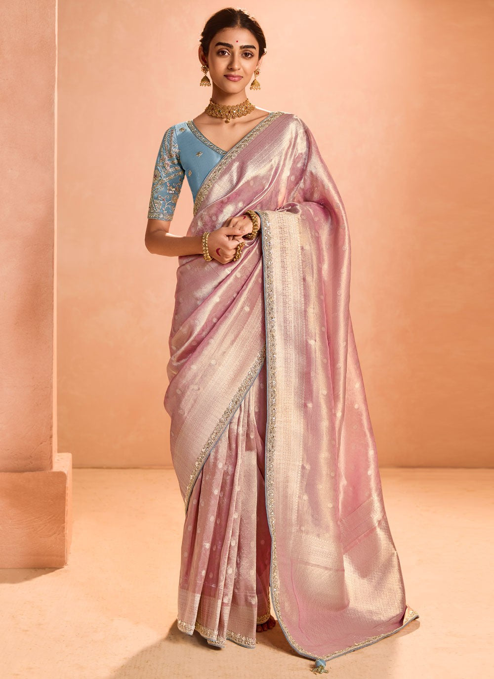 Classic Saree Embroidered Pink Silk Saree S12848