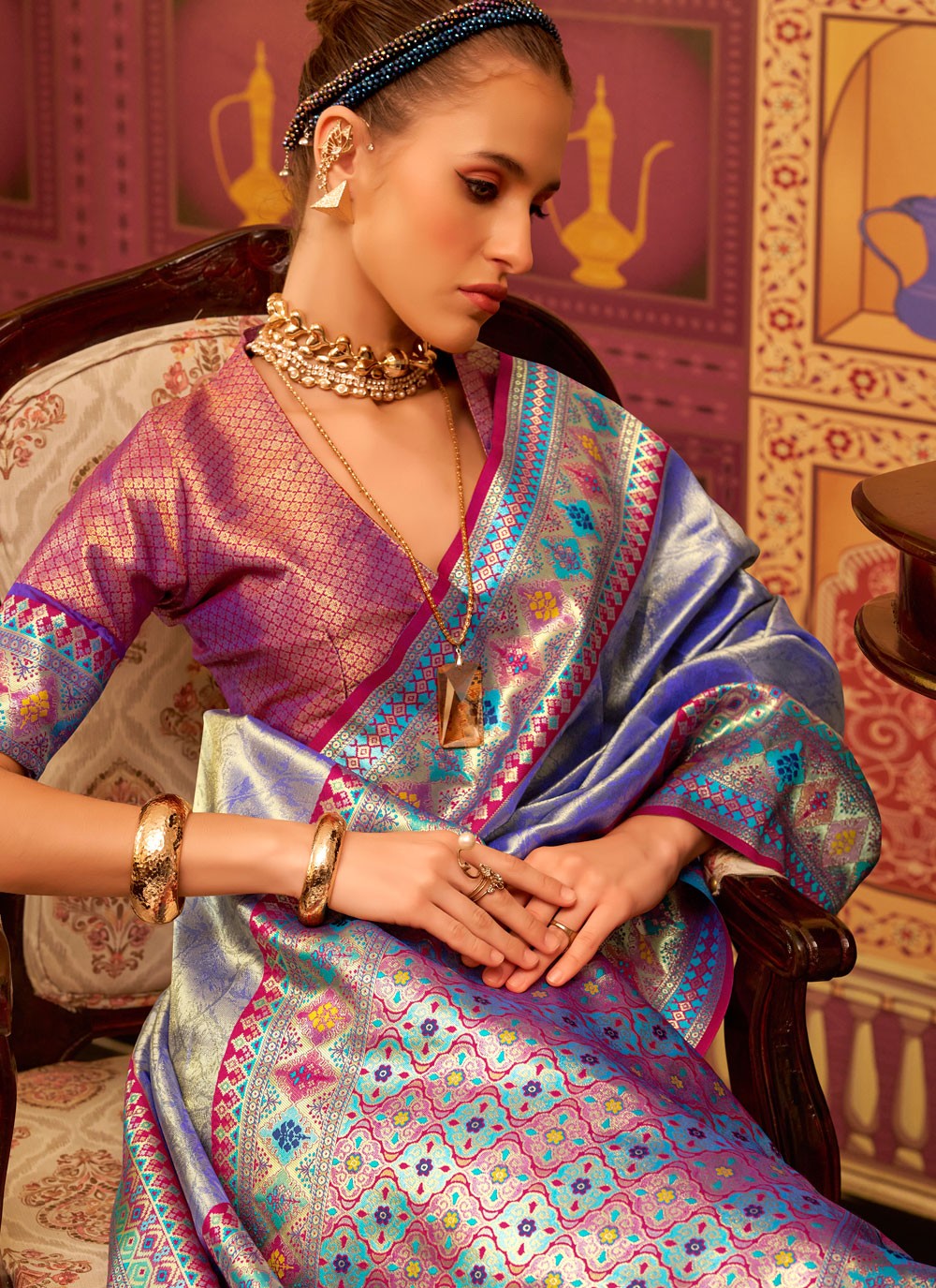 Weaving Zari Silk Violet Saree S14622