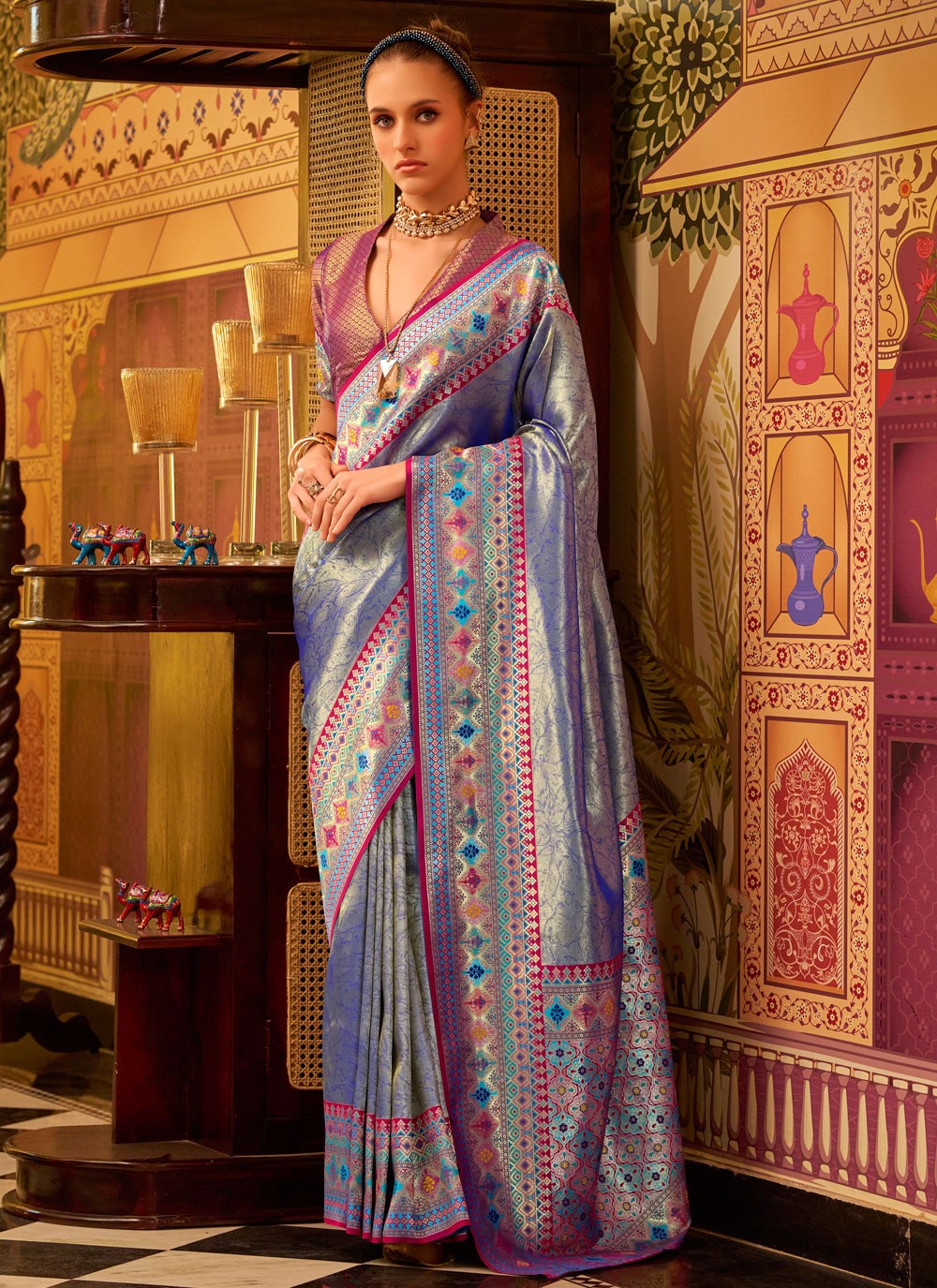 Weaving Zari Silk Violet Saree S14622