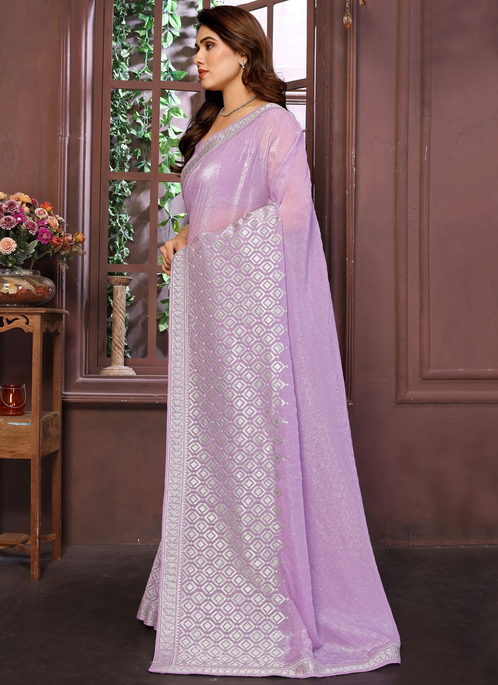 Mauve Pure Crepe Traditional Saree Weaving Zari, Zari S15771