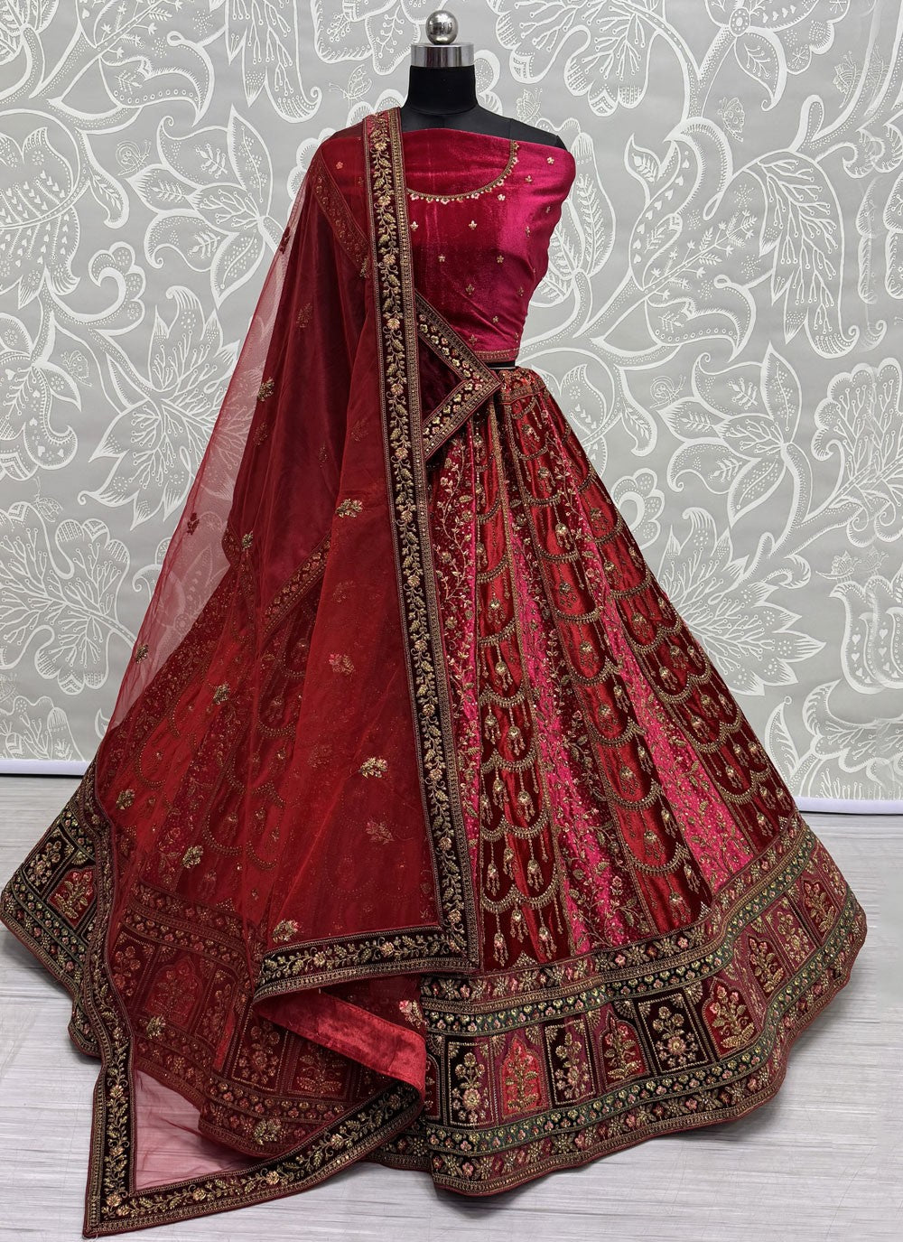 Velvet Bridal A - Line Lehenga L3636