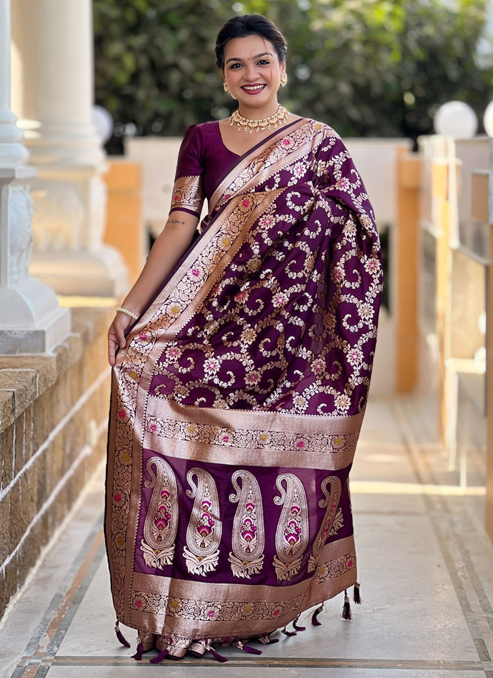Meenakari Banarasi Silk Purple Saree S14403