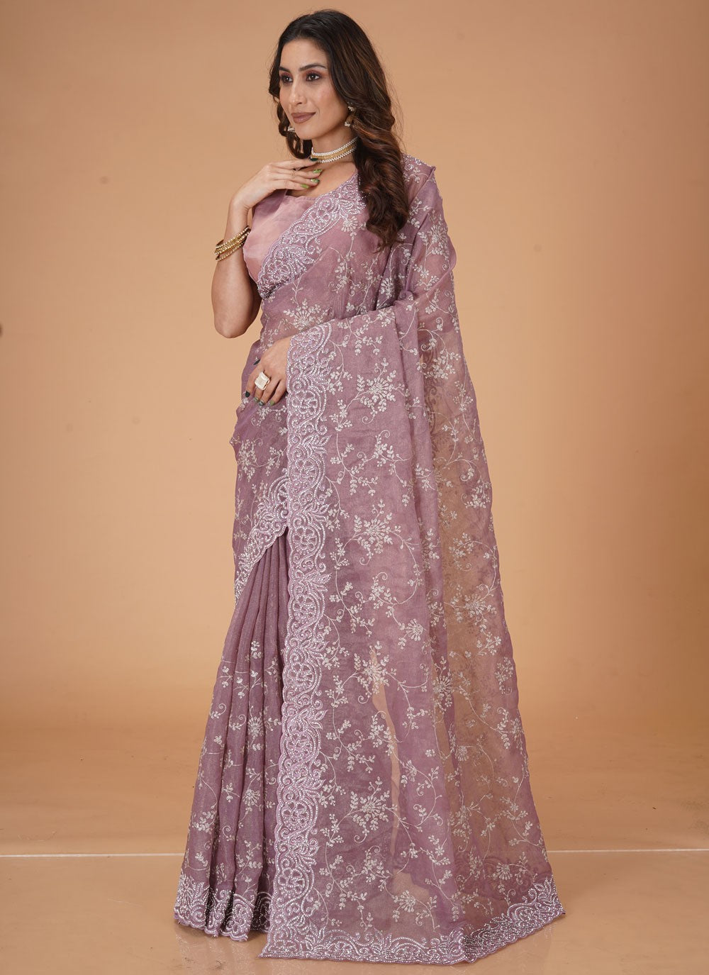 Cut Work Georgette Lavender Trendy Saree S15477