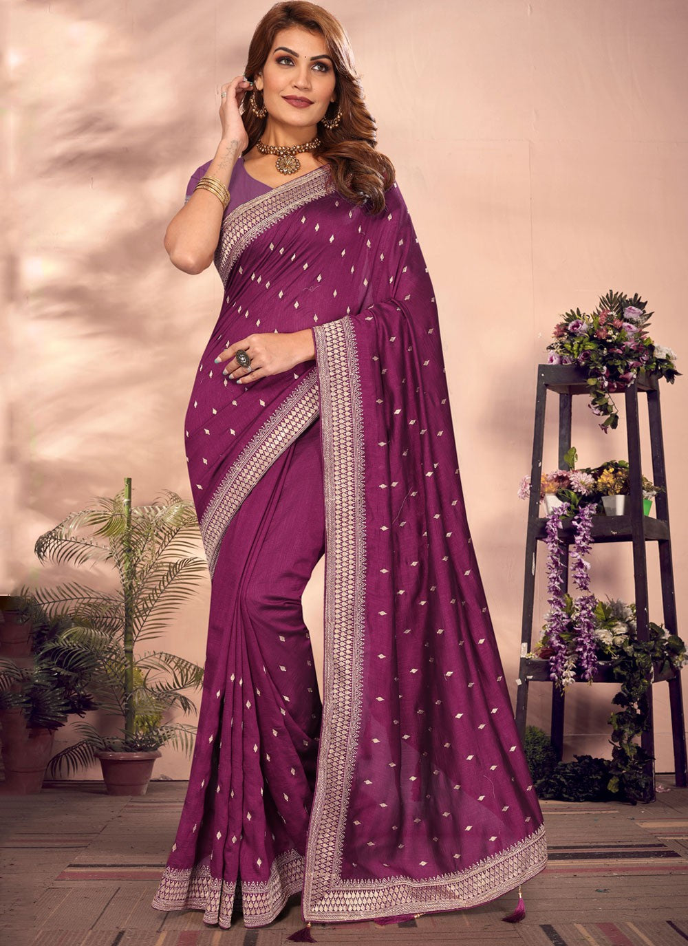 Classic Embroidered Vichitra Silk Saree - S8411