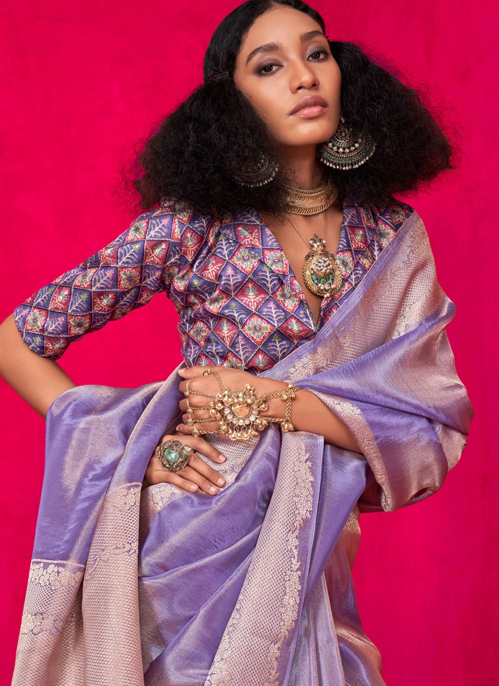 Trendy Saree Weaving Zari Lavender Tissue Saree S13509