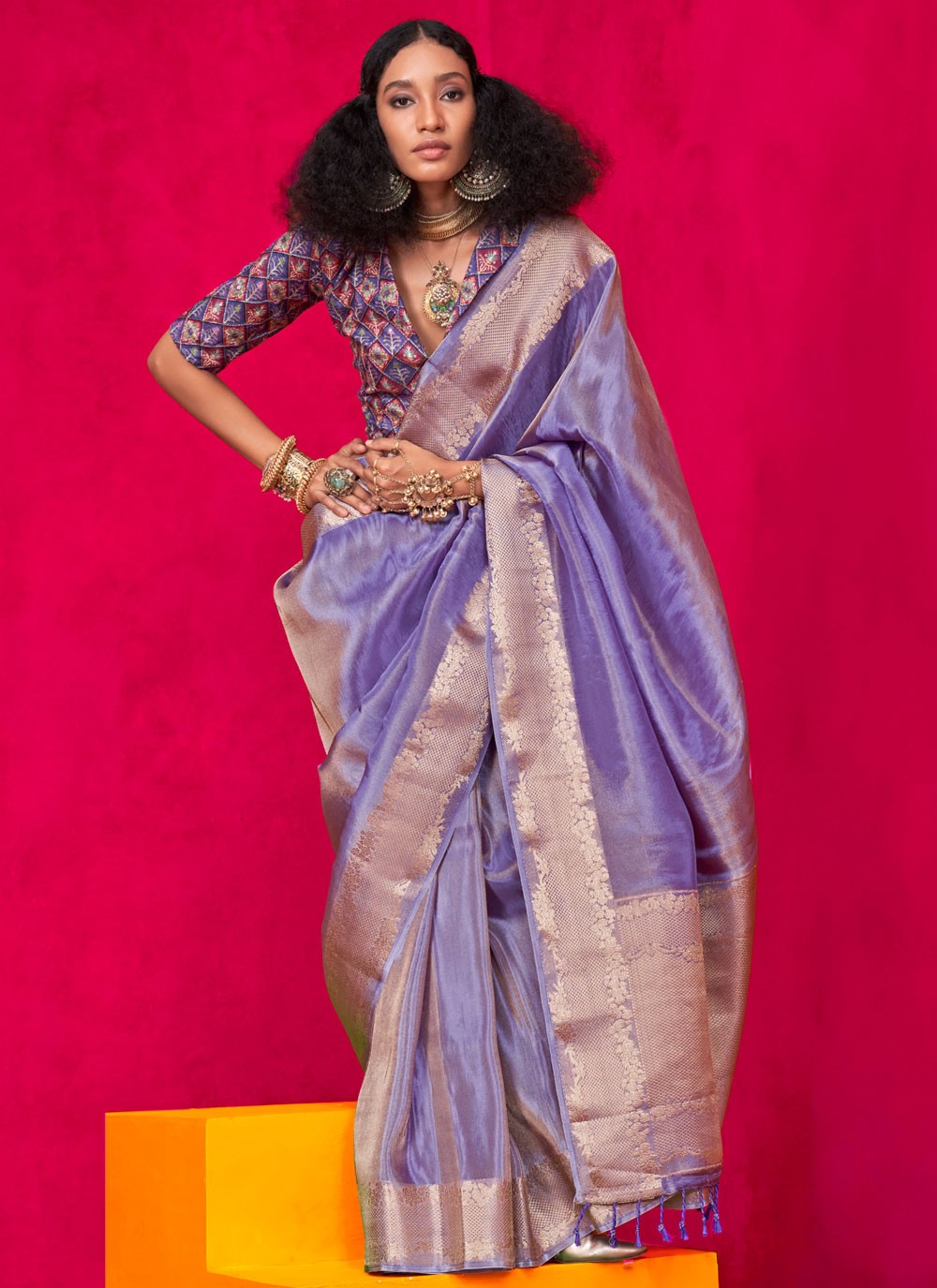 Trendy Saree Weaving Zari Lavender Tissue Saree S13509