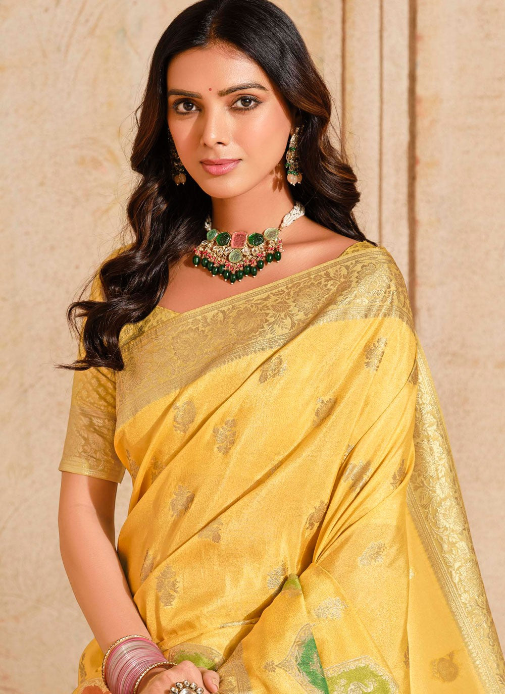 Trendy Saree Fancy Work Yellow Silk Saree S13267