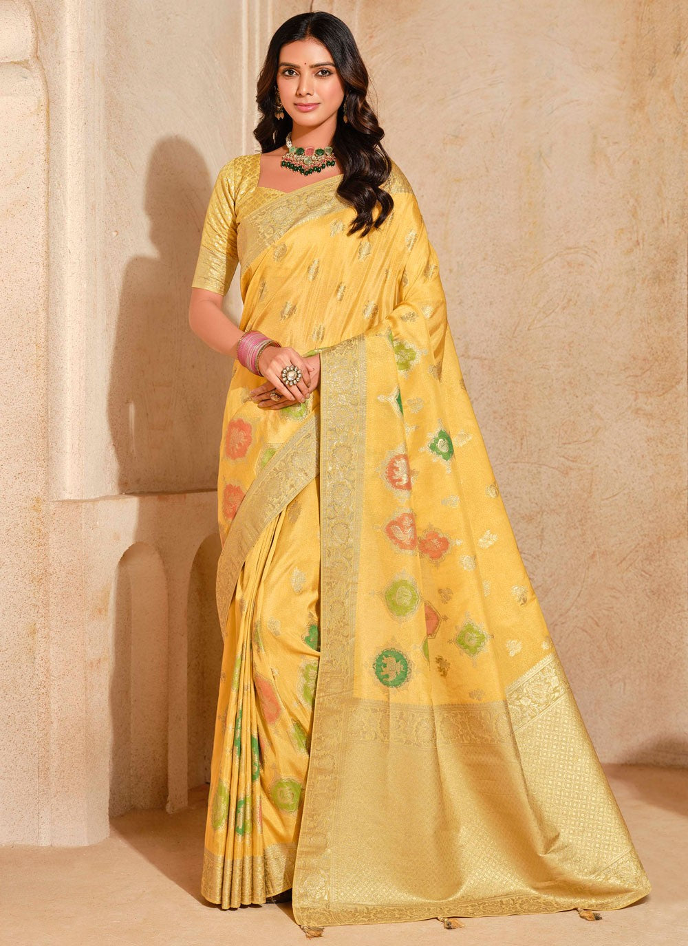 Trendy Saree Fancy Work Yellow Silk Saree S13267