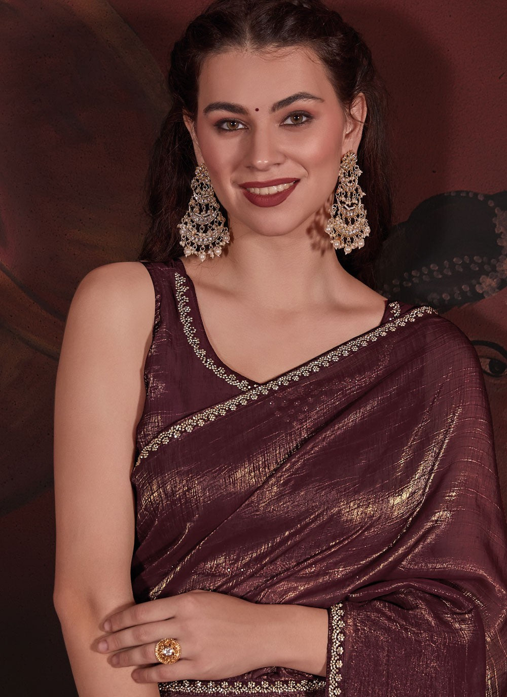 Trendy Zircon Chiffon Saree - S5644