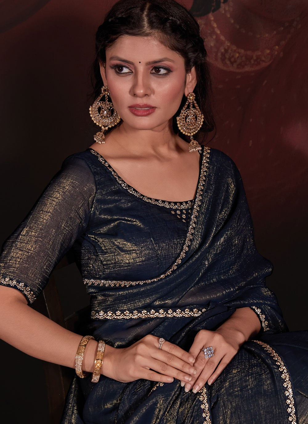 Trendy Zircon Chiffon Saree - S5644