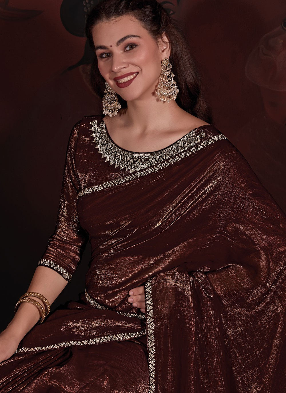 Trendy Zircon Chiffon Saree - S5677