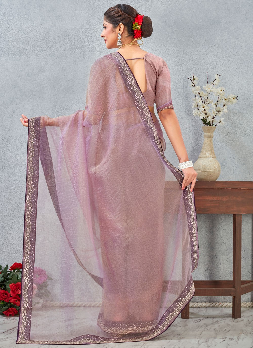 Lavender Silk Classic Saree Border Work, Zircon S20340