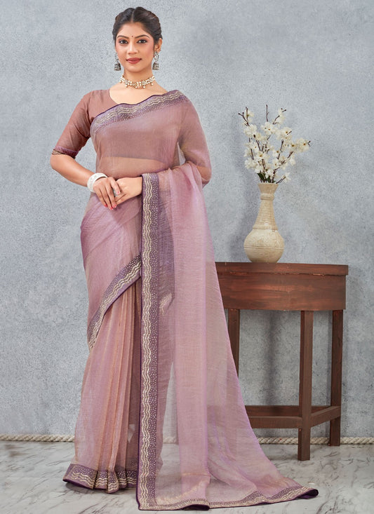 Lavender Silk Classic Saree Border Work, Zircon S20340
