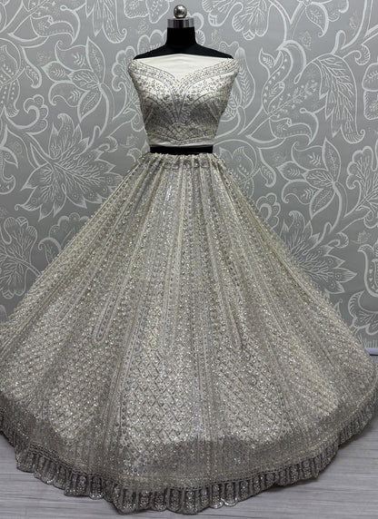 Diamond Net White Lehenga - L3338